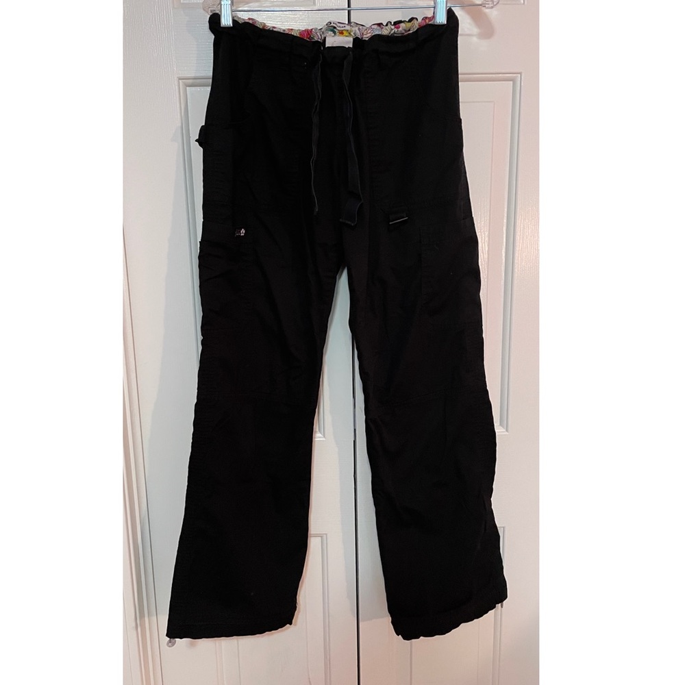 Black Scrubs with Floral Waist Band